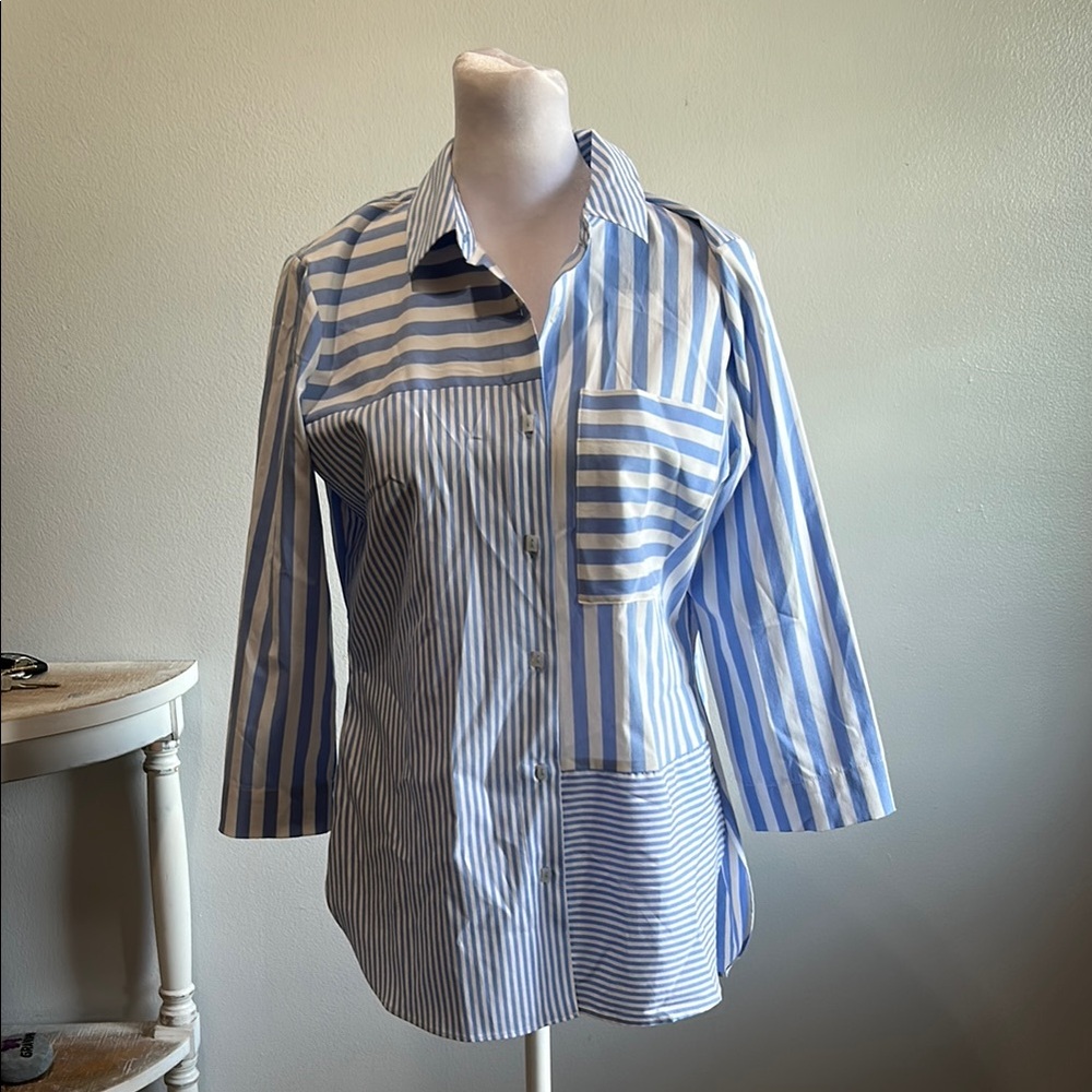 [Cali Girls] Blue Striped Button-Up Shirt - Size XS